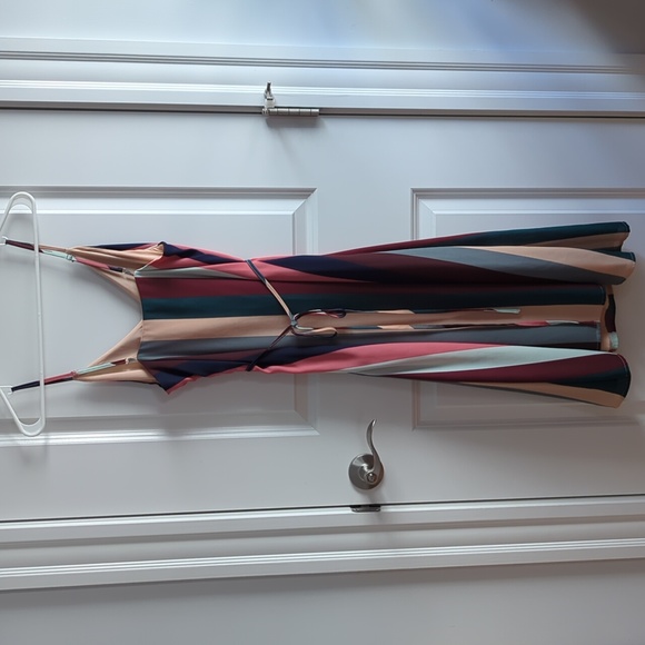 Lulus Erina Mauve Multi Stripe Belted Midi Slip Dress Size Small - Picture 2 of 4